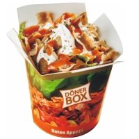 100% kalfsvlees doner, verse groente, friet en saus.