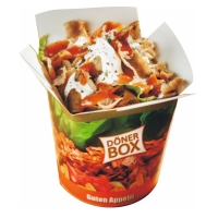 100% kippenvlees doner, verse groente, friet en saus.